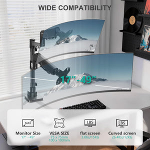 Vertical Dual Monitor Mount for 17-49 inch Ultrawides Curved Screens, Heavy Duty Stacked Dual Monitor Stand for Desk, Adjustable Ultrawide Monitor Arm up to 33lbs, VESA Mount 75/100mm, Black