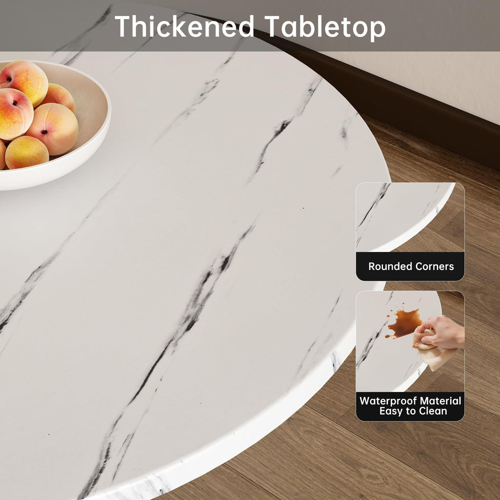 White Marble Round Dining Table 24" Circle Tulip Table with Thickened Tabletop & Sturdy Metal Pedestal Mid Century Modern Leisure Bistro Kitchen Tables 2 People Small Places Living Room Cafe