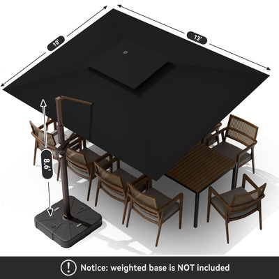 10 X 13 FT Cantilever Outdoor Patio Umbrella with Led Lights Large Heavy Duty 360° Rotation Double Top Offset Rectangular Umbrellas for Backyard Garden Pool Outside Deck, Black