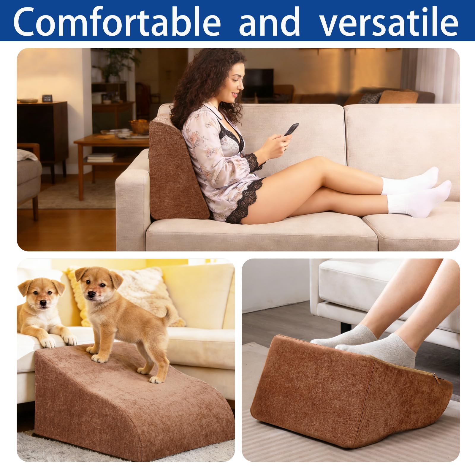 Foot Rest for Under Desk at Work, Ergonomic Under Desk Footrest with Washable Cover for Office, Home & Gaming Leg Elevation Pillow Brown