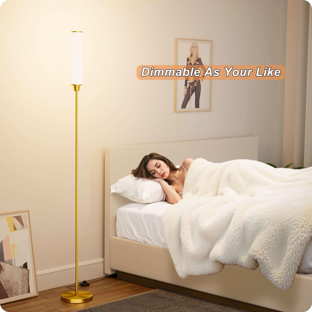 Floor Lamp with Remote Control,Floor Lamps for Living Room/Bedroom/Office, Stepless Adjustable 3000K-6000K Colors and 10-100% Brightness,Standing Light with Foot Switch (brassgold+Beige Linen)