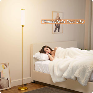 Floor Lamp with Remote Control,Floor Lamps for Living Room/Bedroom/Office, Stepless Adjustable 3000K-6000K Colors and 10-100% Brightness,Standing Light with Foot Switch (brassgold+Beige Linen)