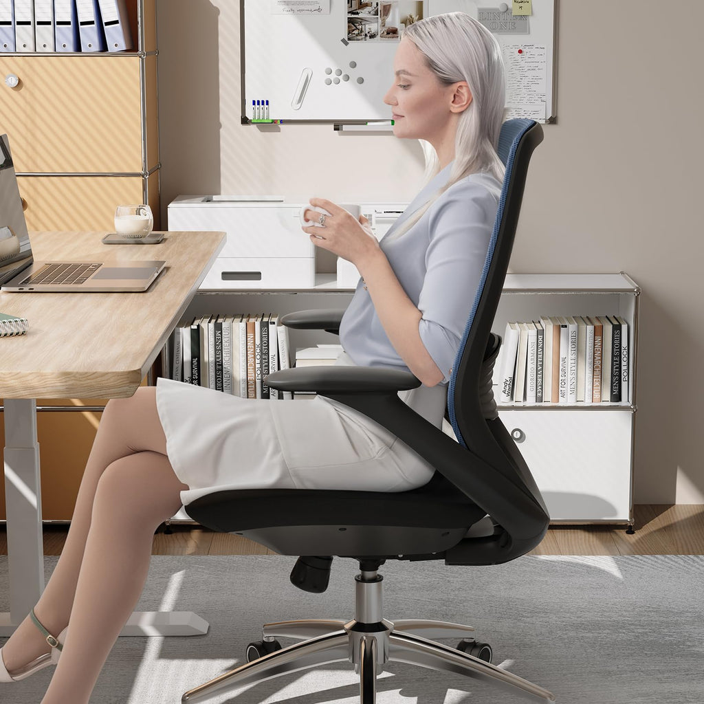 Ergonomic Office Chair, High Back Mesh Desk Chair with Lumbar Support, 360° Swivel & Slide-Adjustable Arms, Tilt Lock and Recline, Breathable Task Chair for Home Office & Gaming (Blue)