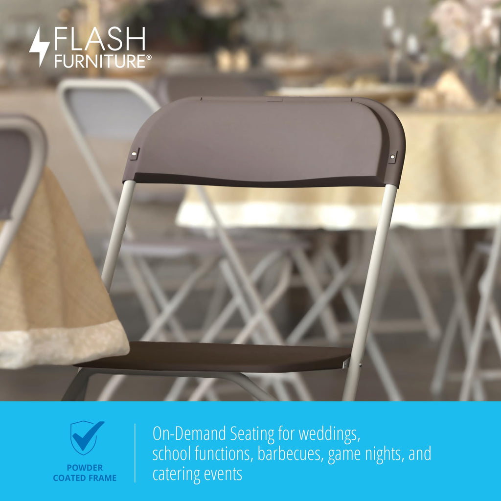 10 Pack, Hercules Series Plastic Folding Chair Brown -  650LB Weight Capacity Comfortable Event Chair-Lightweight Folding Chair