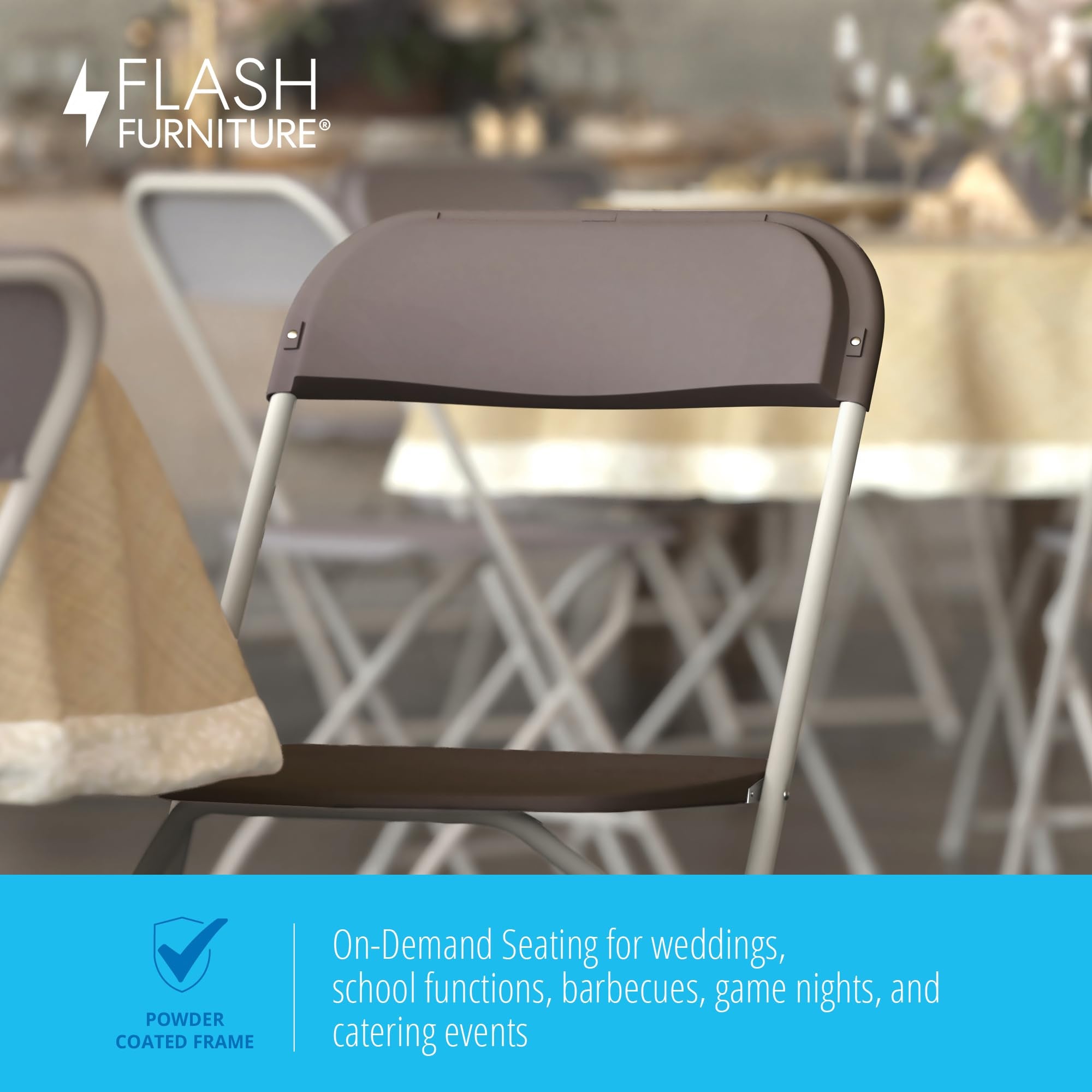 10 Pack, Hercules Series Plastic Folding Chair Brown -  650LB Weight Capacity Comfortable Event Chair-Lightweight Folding Chair