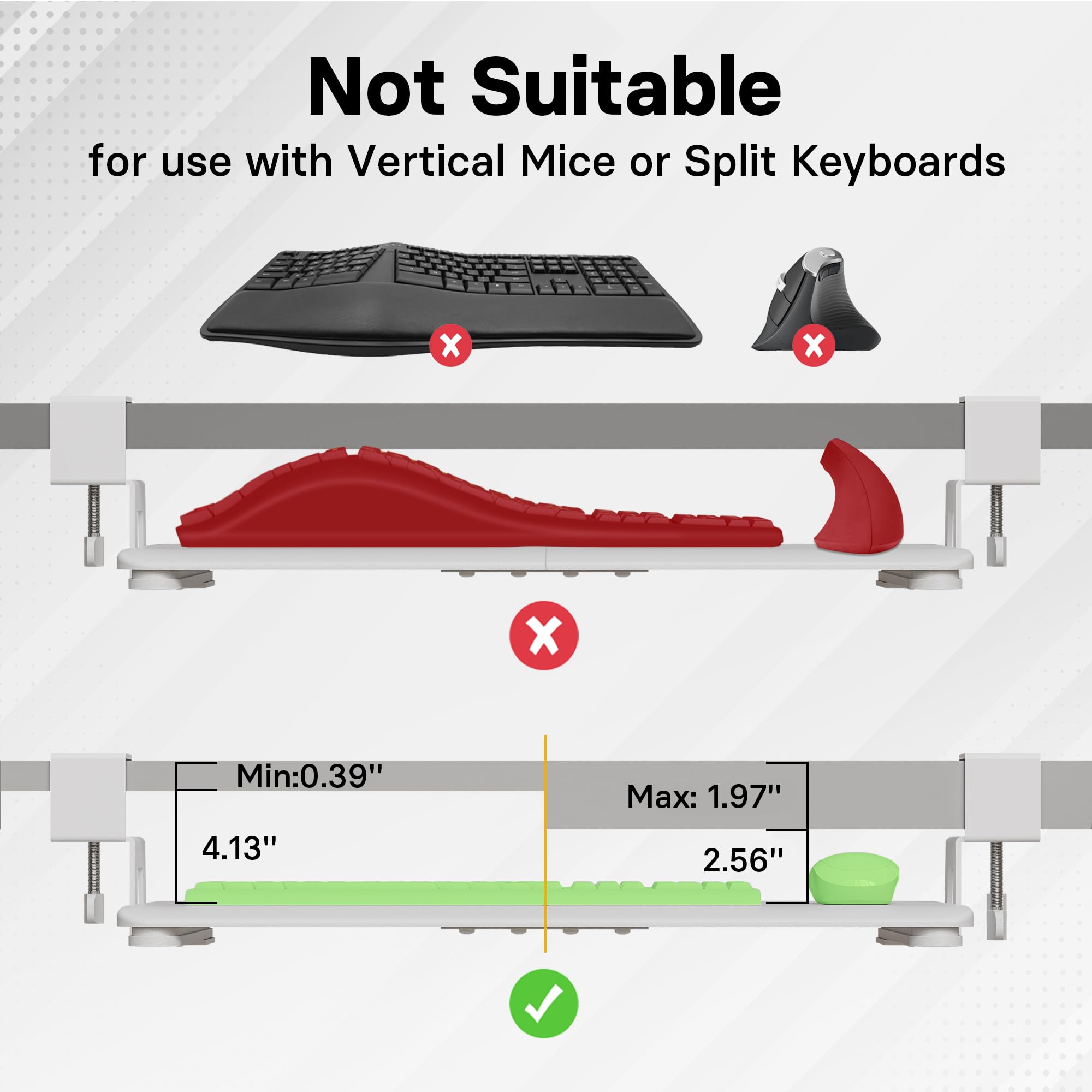 KMT01 Under Desk Keyboard Tray, Pull-Out Keyboard & Mouse Platform with C-Clamp, 25.6 x 11.8 in Space-Saving Ergonomic Slide-Out Drawer, White