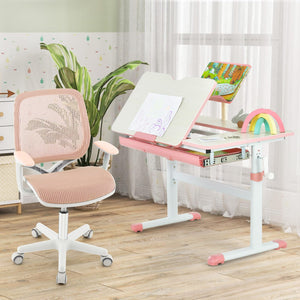 Kids Desk Chair, Height Adjustable Children Study Computer Chair with Armrests, Sit-Brake Casters, Swivel Mesh Task Chair for Boys Girls Teens Students, Kids Chair for Home, Office, School