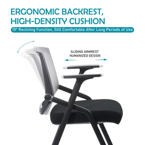 Conference Room Chairs, Folding Office Desk Chair with Lumbar Support and Sliding Armrest, Stackable Office Guest Chairs & Reception Chairs(12 Pack)