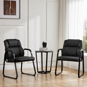 Waiting Room Guest Chair Set of 2, Stationary Office Reception Chairs No Wheel, Comfy Padded Arms and Seld Base, for Conference Room Lobby Home Computer Desk Bedroom Elderly, Deep Black