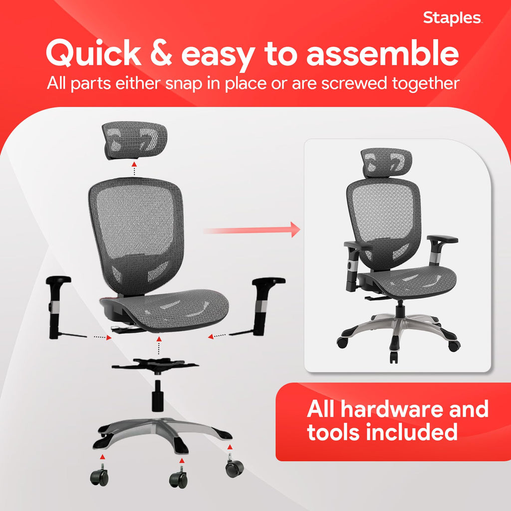 Ergonomic Task Chair, Mesh, Ergonomic, Lumbar Support, Swivel, Gray