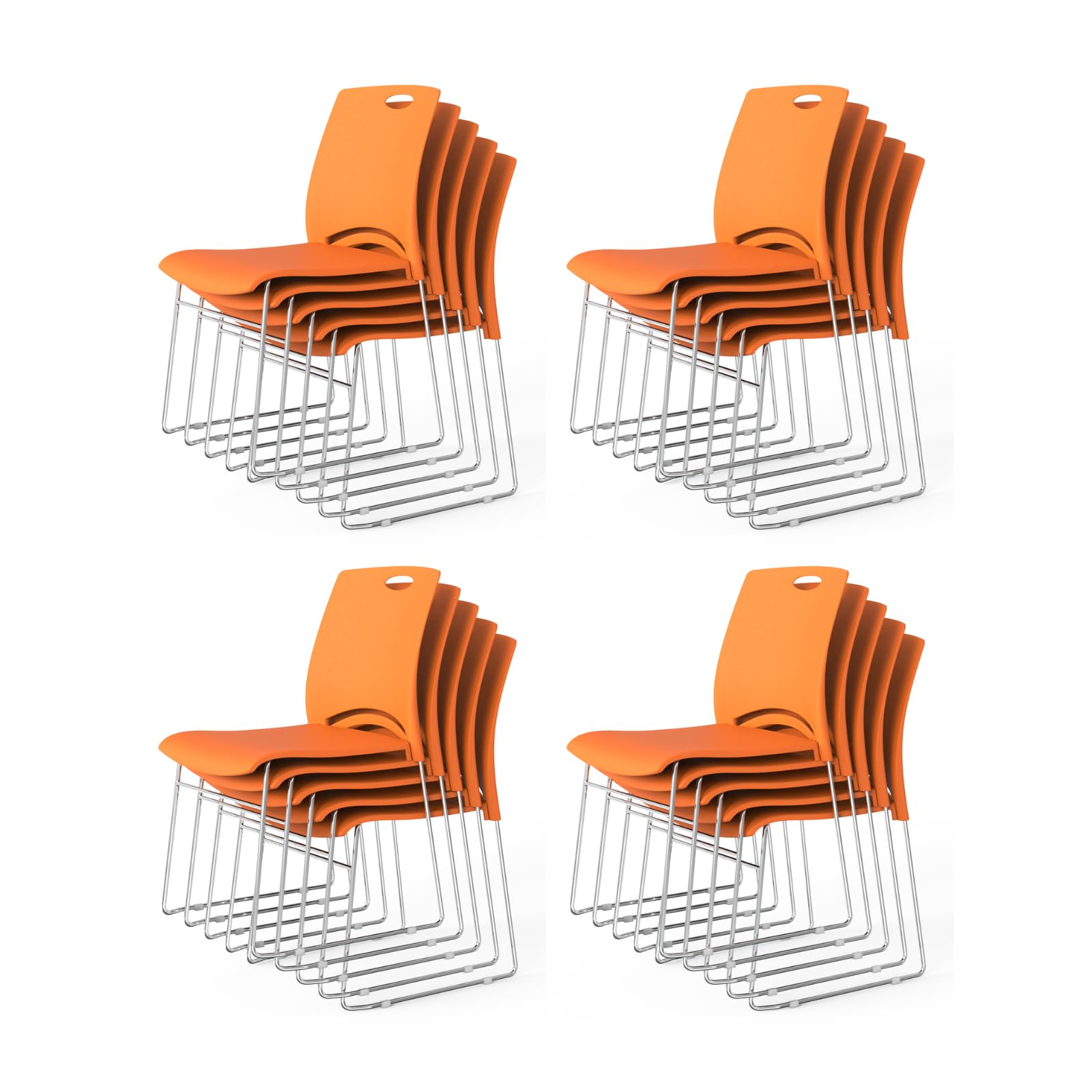 Stacking Chairs Set of 20 Stackable Office Chairs with Metal Sled Base, Ergonomic Plastic Seat, Stacking Chairs for Waiting Room Break Room Banquet Guest, Orange