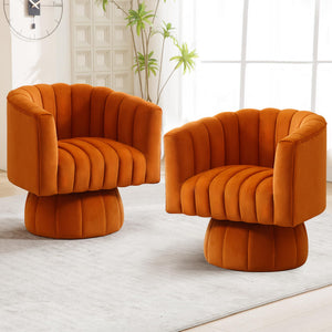 Swivel Accent Barrel Chair, Cute Comfy Small Round 360° Arm Chair, Velvet Sofa Club Reading Chair for Living Room, Bedroom, Office, Orange