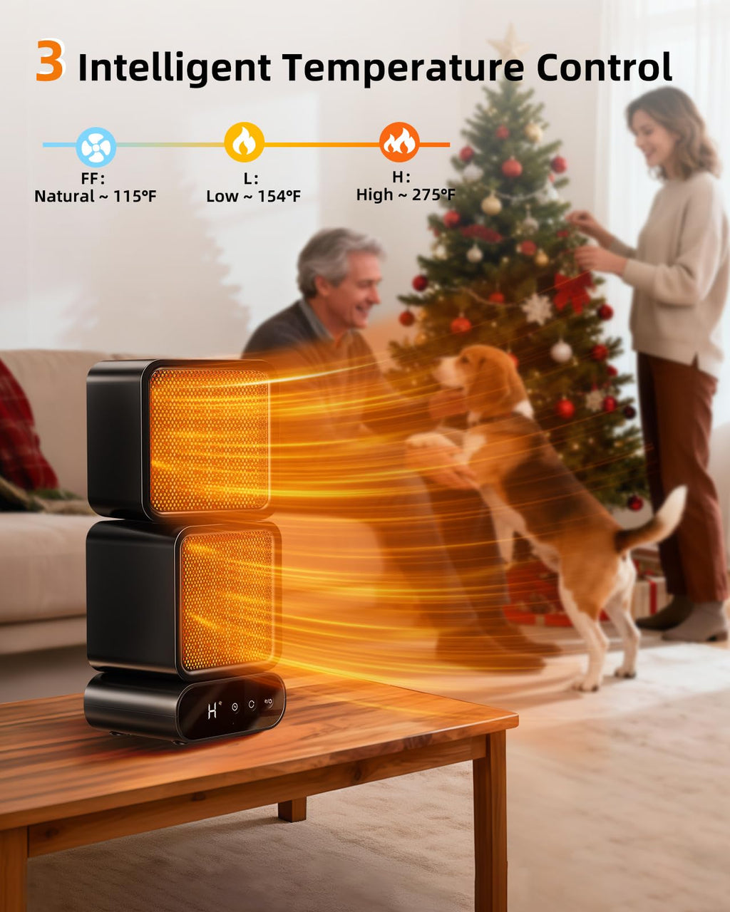 Dual-Head Space Heater,Portable Electric Heaters for Indoor Use with Thermostat and Remote,270° Oscillation,12H Timer,5 Modes,1400W PTC Ceramic Fast Safety Heat for Office Desk Home Bedroom