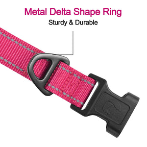 Reflective Dog Collar, Soft Neoprene Padded, Metal D-Ring, Nylon Pet Collar Adjustable for Small Dogs, Hotpink, S