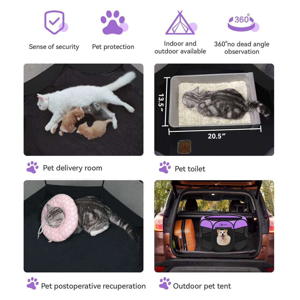 Dog Playpen, Puppy Pet Playpen, Dog Crate Tent Cage Indoor/Outdoor, Portable Pop Up Dogs Kennel Playpen with Carrying Case for Dogs/Cats/Rabbits, Purple, Medium