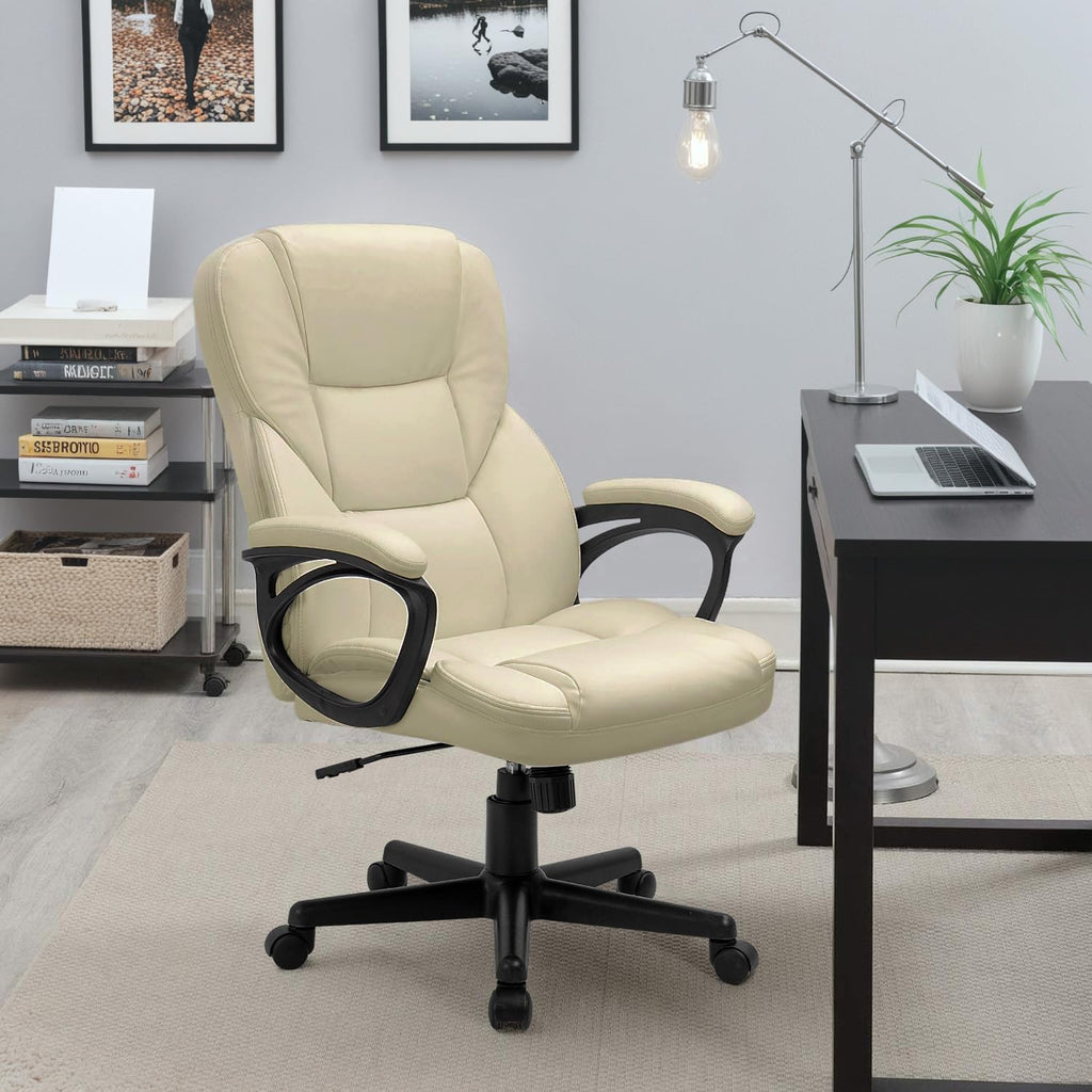 Office Executive Chair High Back Adjustable Managerial Home Desk Chair, Swivel Computer PU Leather Chair with Lumbar Support (2, Khaki)