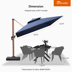 10' X 13' Double Top Deluxe Rectangle Patio Umbrella - Offset Hanging Cantilever Umbrellas in Spectrum Indigo