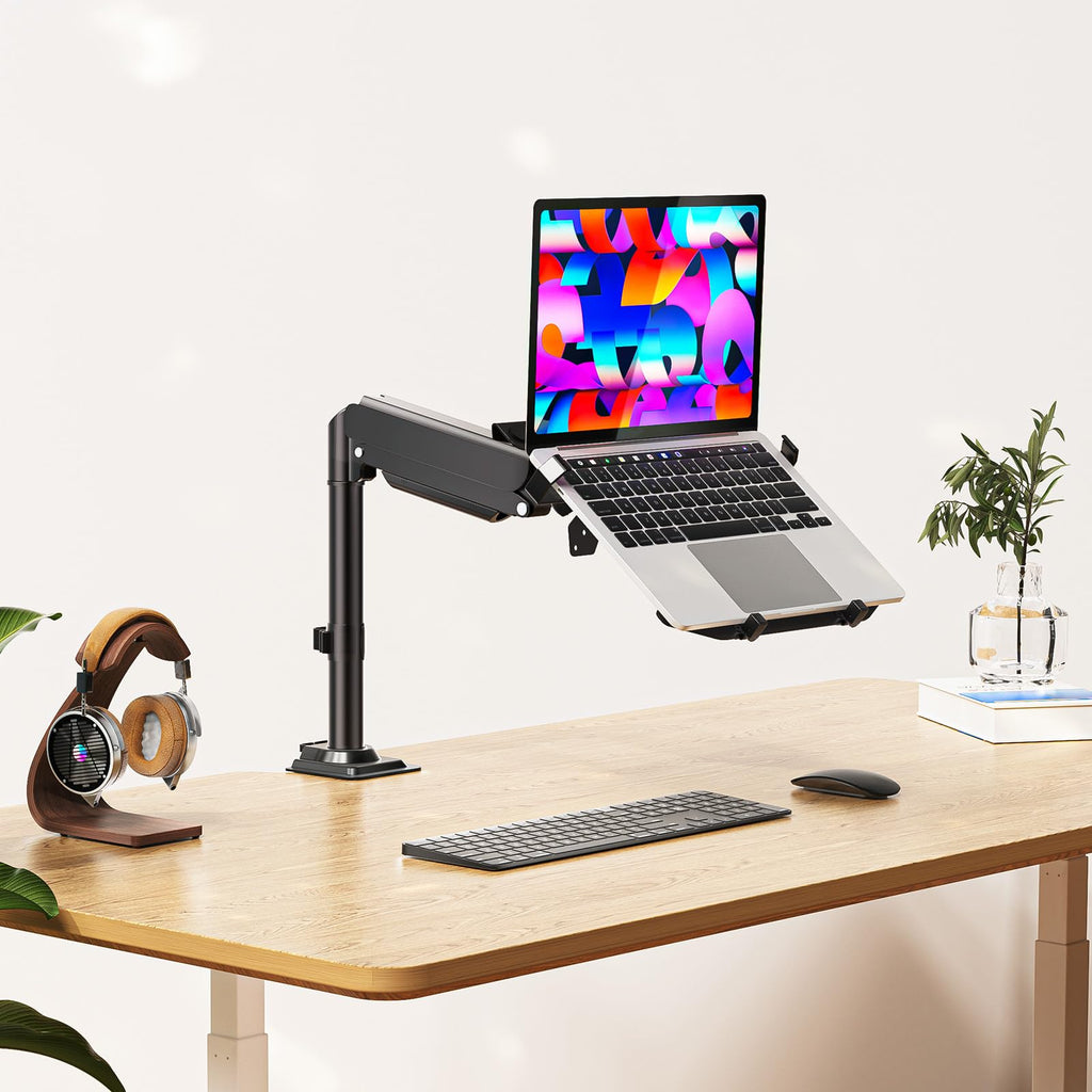 Laptop Desk Mount for 15.6 inch Notebook, Fully Adjustable Single Monitor Arm with Laptop Holder for 32 inch Screen, Laptops Stand with Ventilated Tray, Up to 22 Lbs, (GSDM00LP), Black