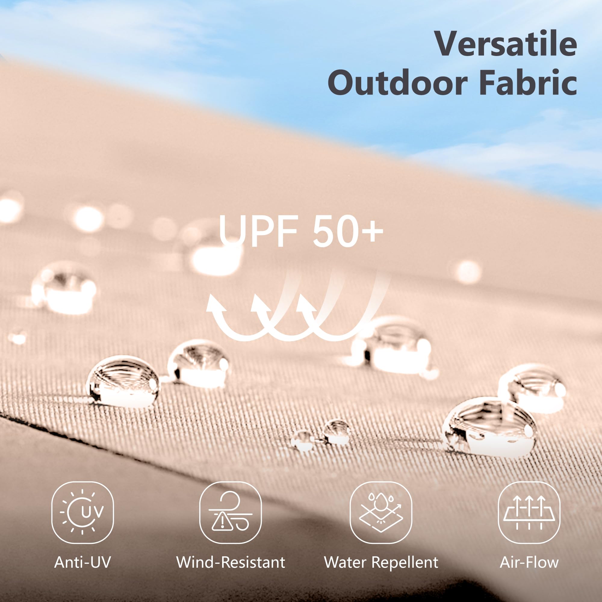 15ft Double Sided Patio Umbrella with Solar Lights, Outdoor Large Umbrellas with Crank Handle and 36 LED Lights, Rectangular Market Umbrella with Base Included for Deck Pool Shade, Beige