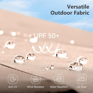 15ft Double Sided Patio Umbrella with Solar Lights, Outdoor Large Umbrellas with Crank Handle and 36 LED Lights, Rectangular Market Umbrella with Base Included for Deck Pool Shade, Beige