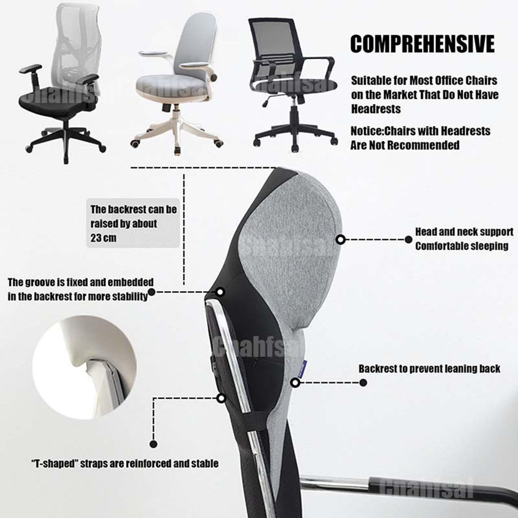 Neck Support for Office Chair，Memory Foam Neck Support Enlarge Head Rest for Office Chair，Washable Cover with Fixed Strap Suitable for Most Office Chairs Without Headrests