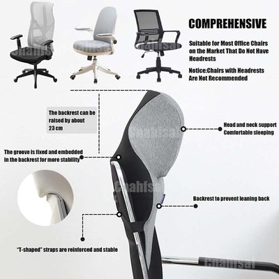 Neck Support for Office Chair，Memory Foam Neck Support Enlarge Head Rest for Office Chair，Washable Cover with Fixed Strap Suitable for Most Office Chairs Without Headrests