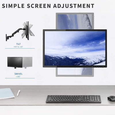 Premium Aluminum Single LCD Monitor Wall Mount for Screens up to 32 inches, Pneumatic Adjustable Arm fits up to VESA 100x100, MOUNT-G100B