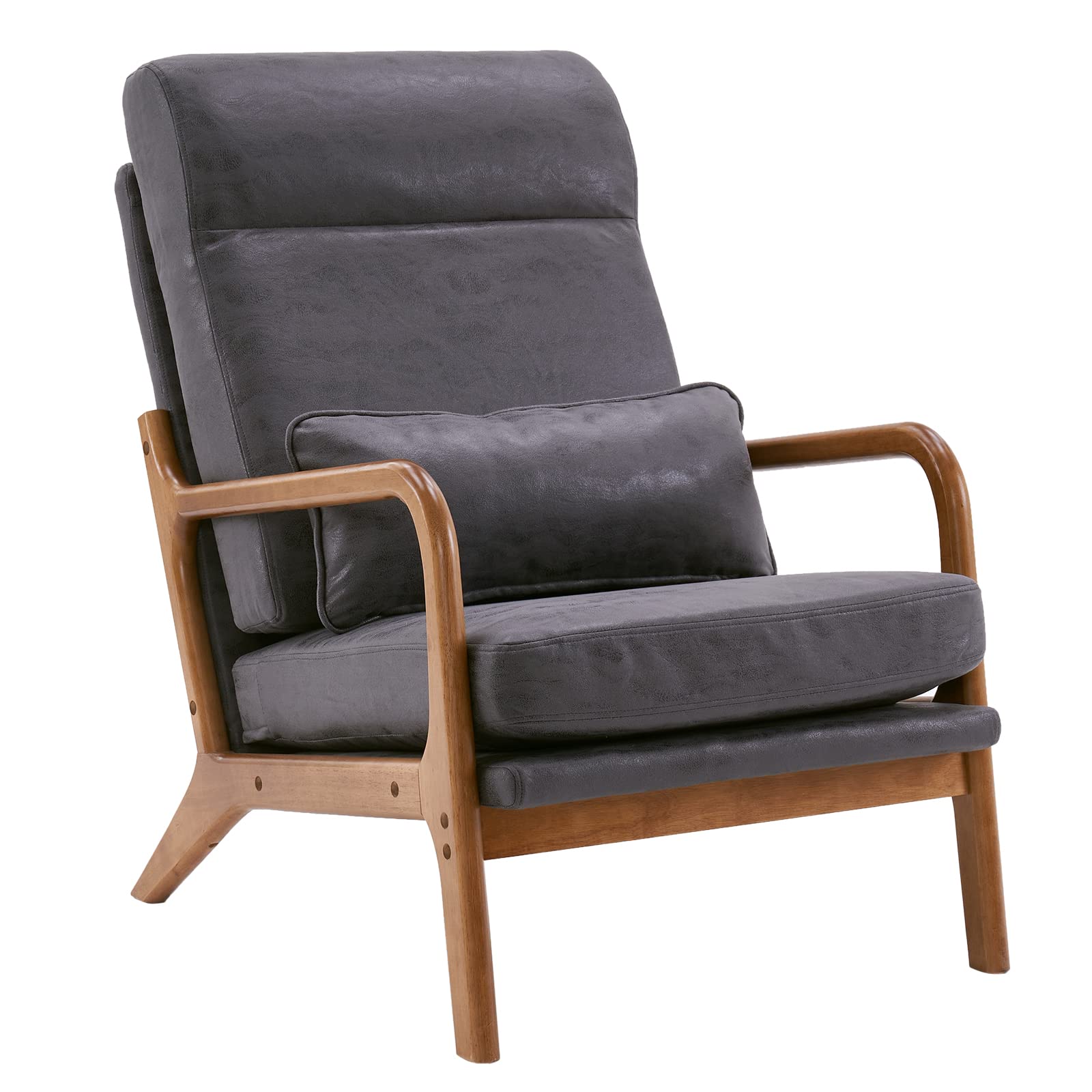 High Back Microfiber Dark Grey Accent Chairs Set of 2, Upholstered Mid Century Modern Lounge Chairs Reading Chairs Side Sitting Chair Farmhouse Armchairs for Living Room, Bedroom, Guest Room