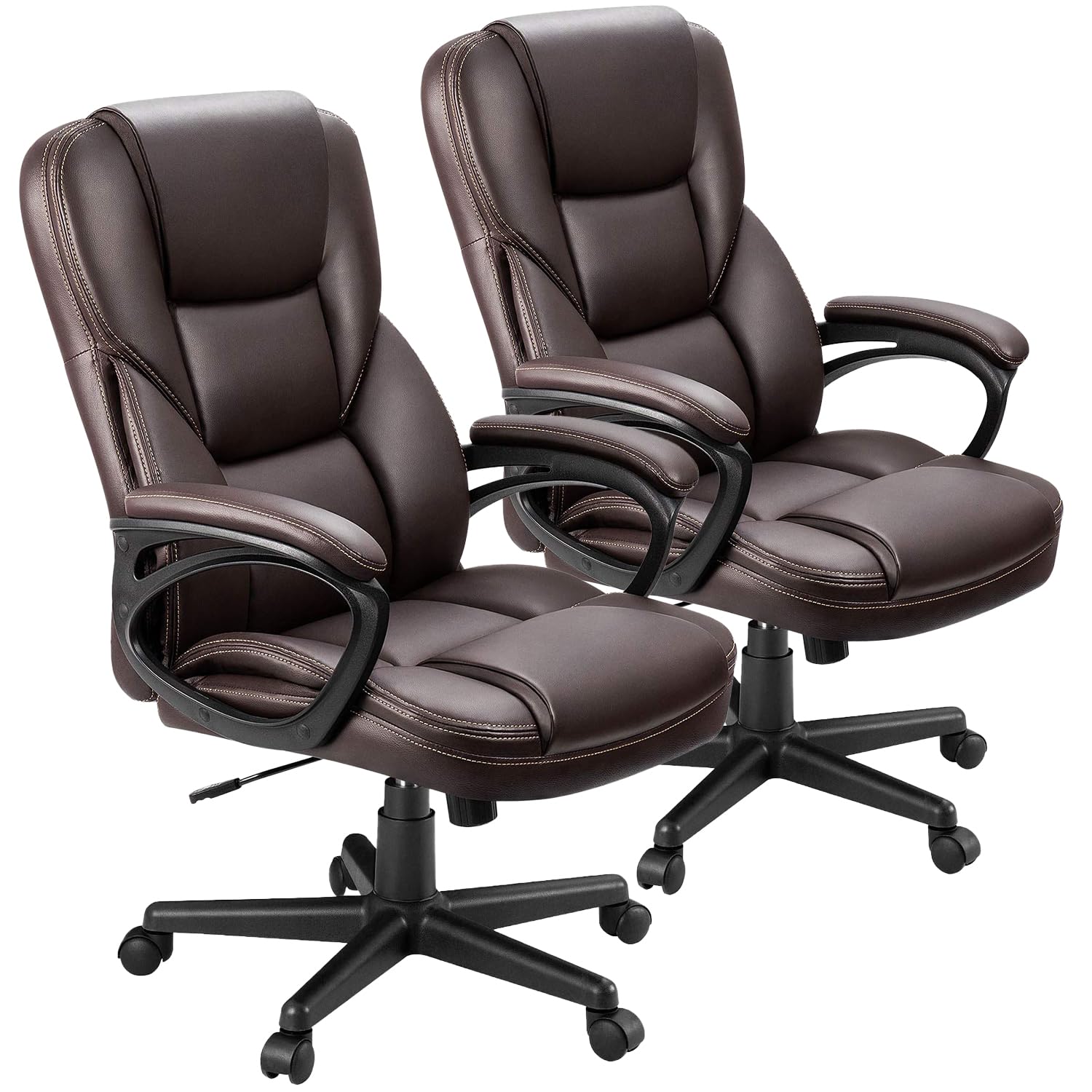 Office Executive Chair High Back Adjustable Managerial Home Desk Chair, Swivel Computer PU Leather Chair with Lumbar Support (2, Brown)