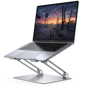 Adjustable Laptop Stand, Portable Laptop Riser, Aluminum Laptop Stand for Desk Foldable, Ergonomic Computer Notebook Holder for MacBook Air Pro HP, Office Desk Accessories (10-17.3'')- Silver