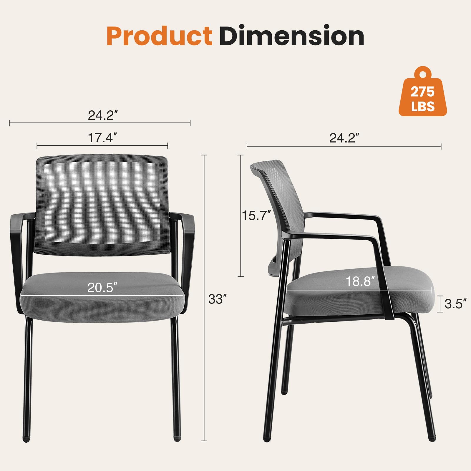 2 Pack Grey, Mesh Back Stacking Arm Chairs, Upholstered Fabric Stacking Chairs, Sturdy Metal Office Chairs, Easy to Use and Store, Outdoor and Indoor, for Home, School, Party, Church,