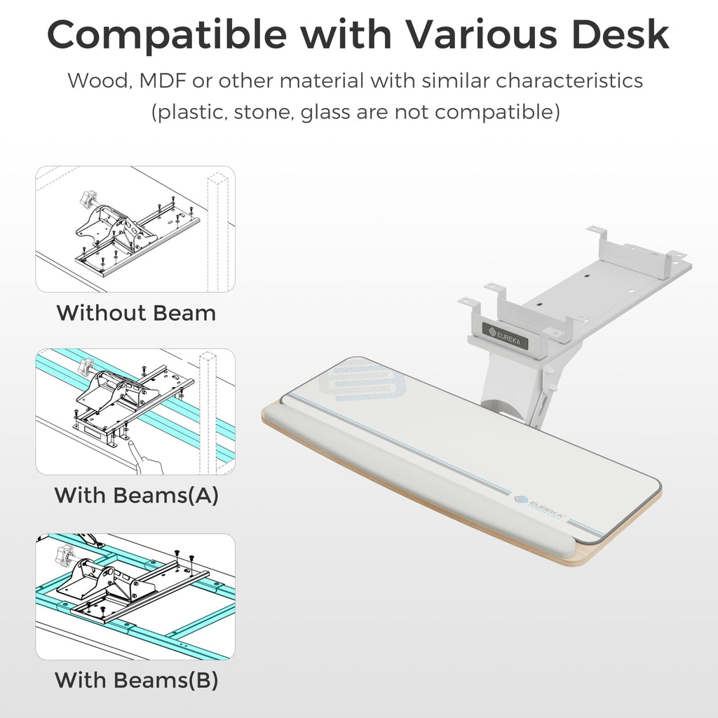Keyboard Tray Height Adjustable, Swivel Tilt Computer Keyboard Drawer Under Desk, 25x9.13'' Sliding Keyboard & Mouse Platform with Mouse Pad for Typing, Maple