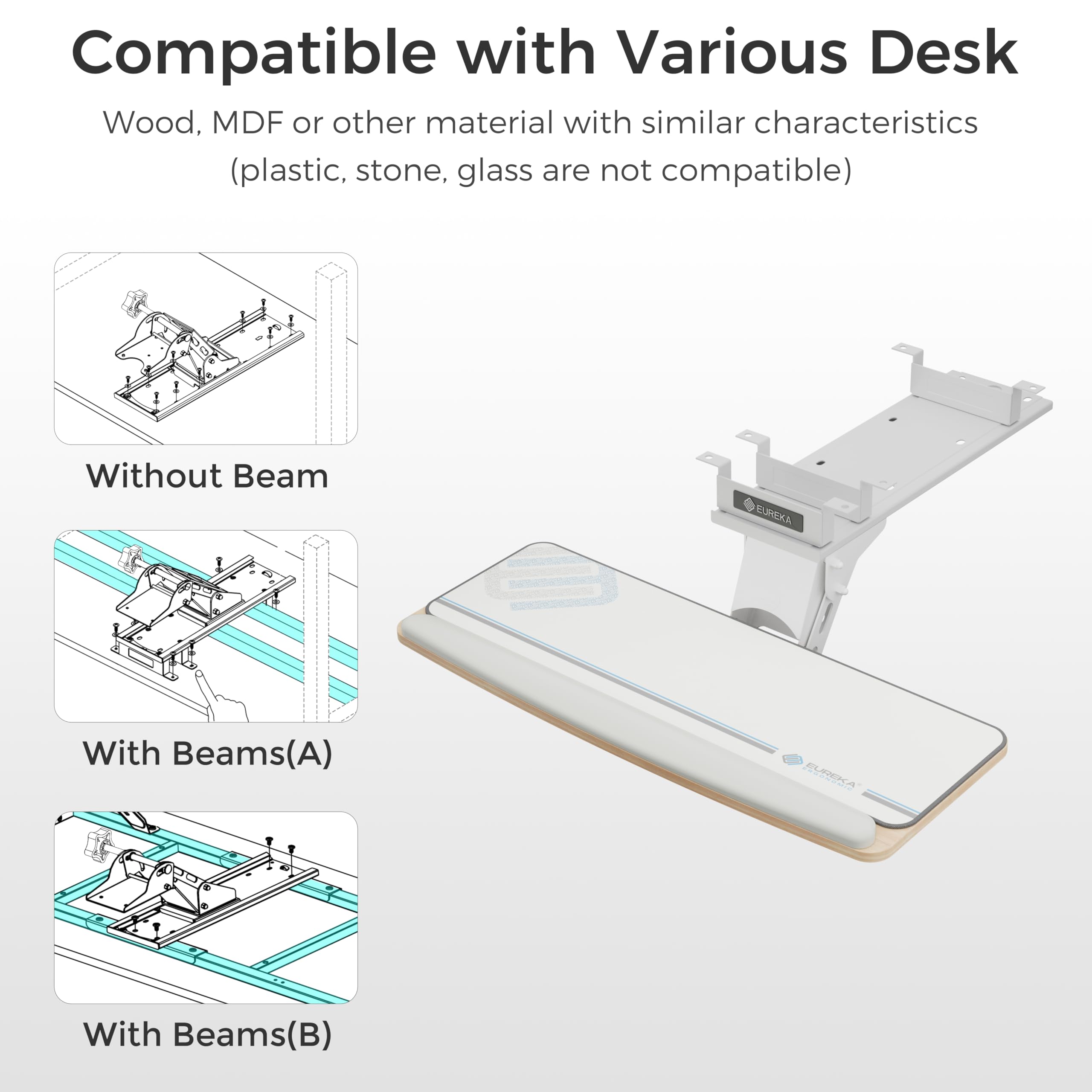 Keyboard Tray Height Adjustable, Swivel Tilt Computer Keyboard Drawer Under Desk, 25x9.13'' Sliding Keyboard & Mouse Platform with Mouse Pad for Typing, Maple