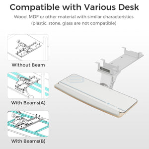 Keyboard Tray Height Adjustable, Swivel Tilt Computer Keyboard Drawer Under Desk, 25x9.13'' Sliding Keyboard & Mouse Platform with Mouse Pad for Typing, Maple