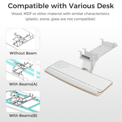 Keyboard Tray Height Adjustable, Swivel Tilt Computer Keyboard Drawer Under Desk, 25x9.13'' Sliding Keyboard & Mouse Platform with Mouse Pad for Typing, Maple