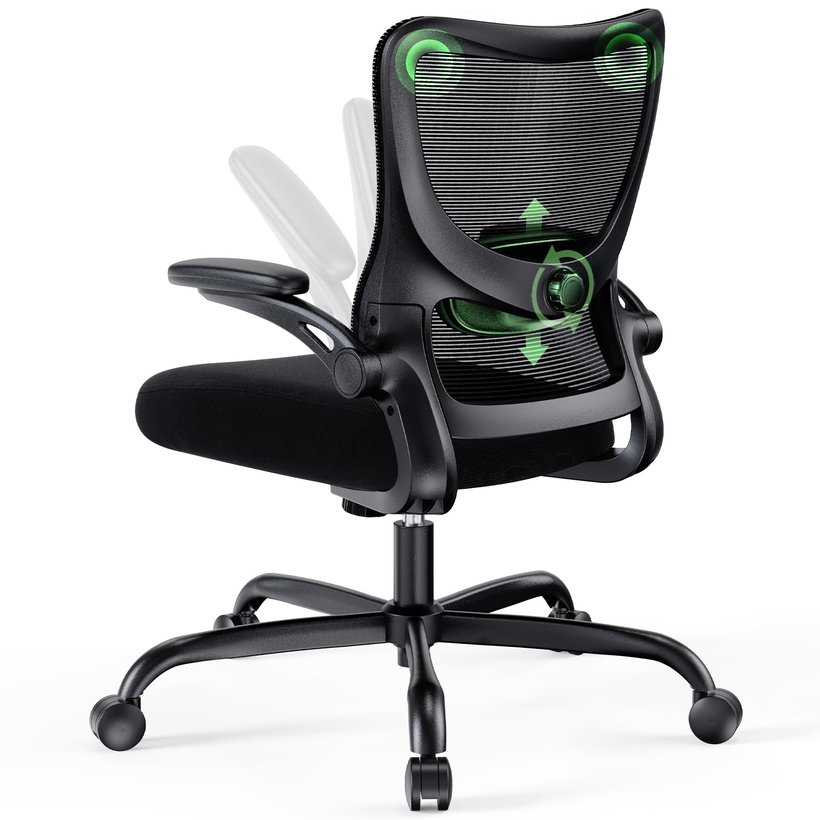 Ergonomic Office Chair with Adjustable Lumbar Support, 3-Way PU Armrests & Breathable Mesh for Home Office and Gaming