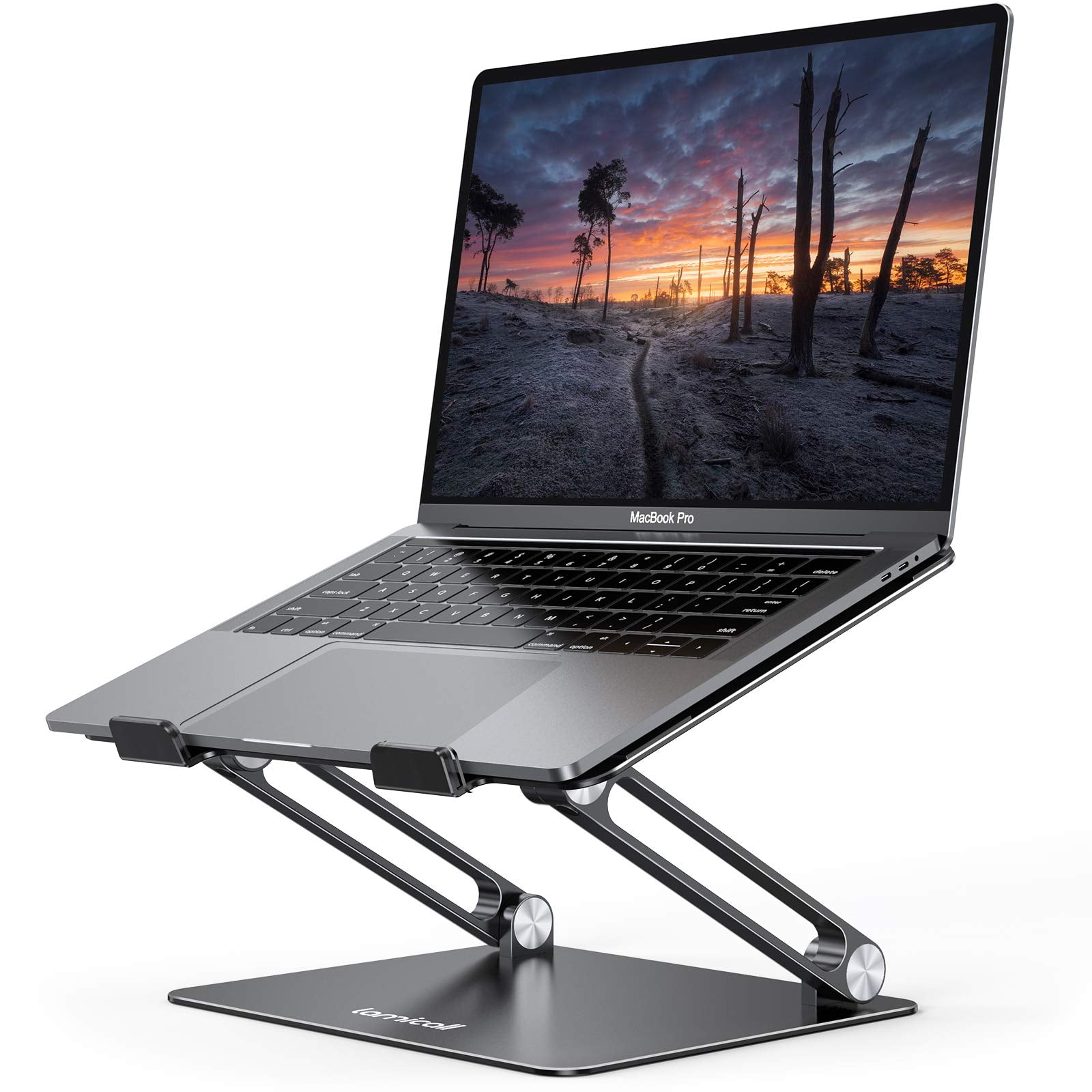 Adjustable Laptop Stand, Portable Laptop Riser, Aluminum Laptop Stand for Desk Foldable, Ergonomic Computer Notebook Stand Holder for MacBook Air Pro, Dell XPS, HP (10-17.3'') - Black