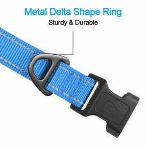 Reflective Dog Collar, Soft Neoprene Padded, Metal D-Ring, Nylon Pet Collar Adjustable for Medium Dogs, Sky Blue, M