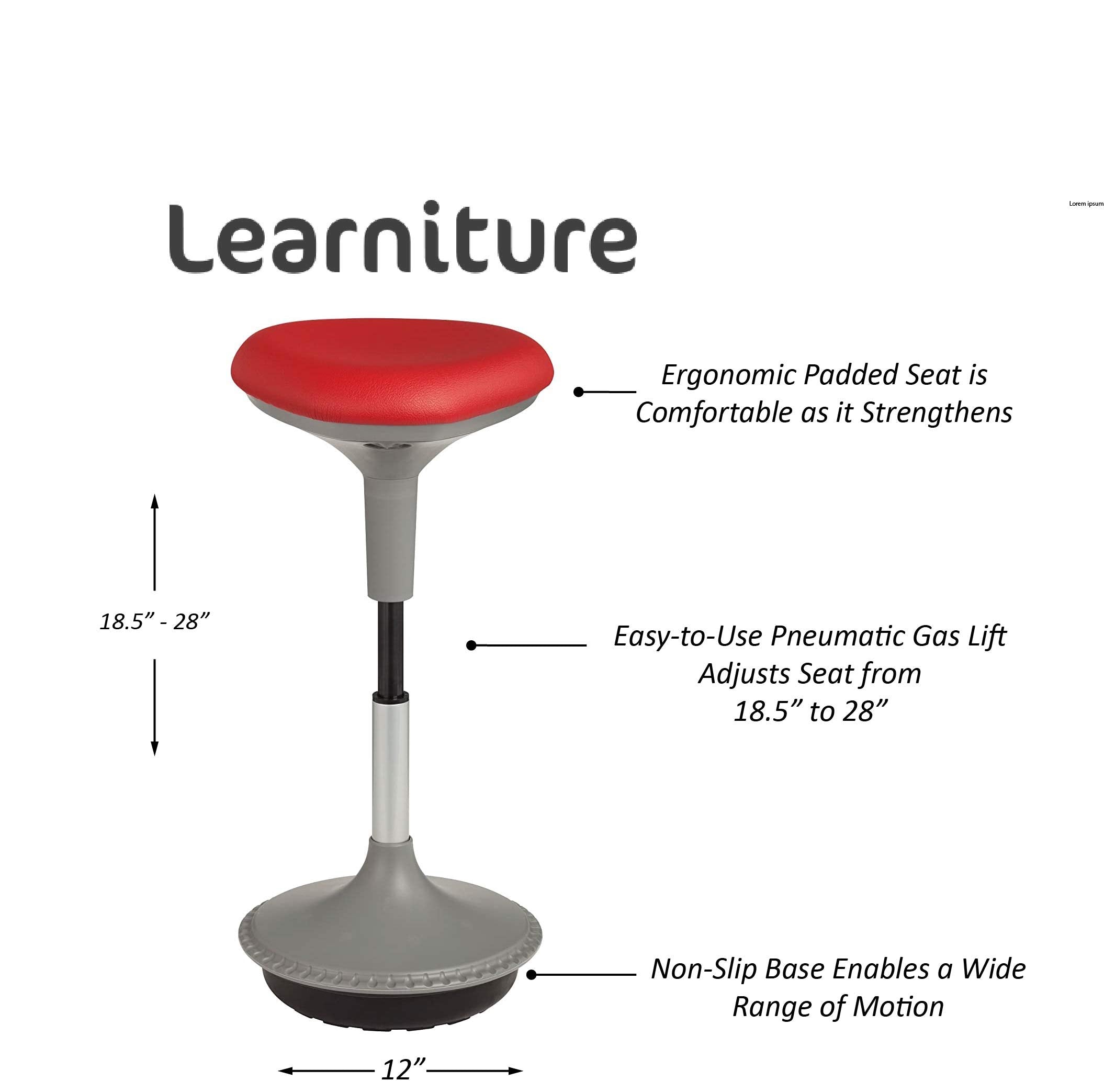 Adjustable Height Active Learning Stool for Office Desks and Classrooms, Foam-Padded Backless Wobble Stool with Rocking Motion, Red