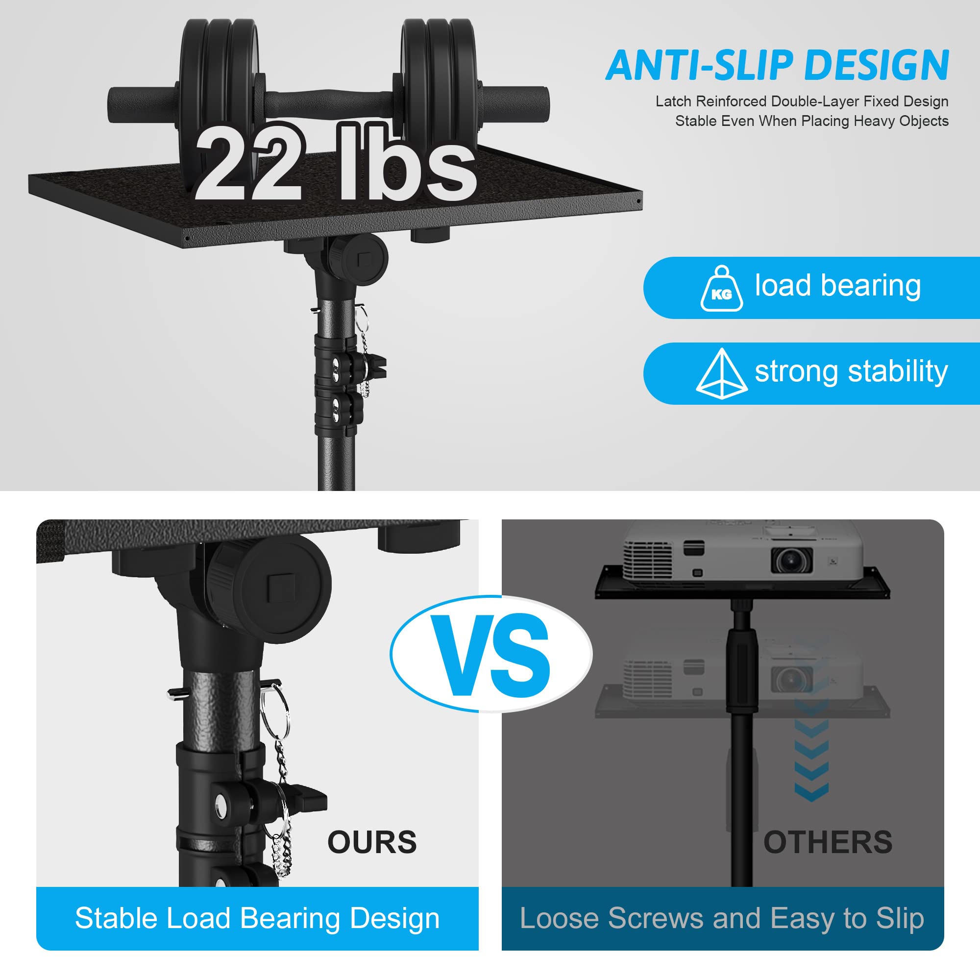 Projector Stand Tripod Adjustable, Laptop Height from 23.5 to 63.5 inches with Gooseneck Phone Holder, Floor for Office, Home, Stage, Studio, DJ Racks Holder Mount, 23.5inch-63.5inch