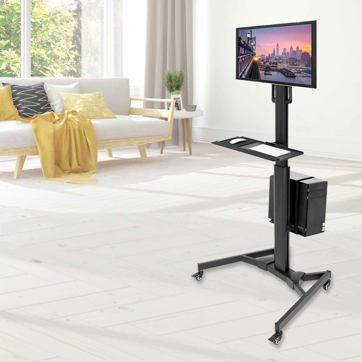 Computer Cart Mobile Desk Workstation with Monitor Mount for Screen up to 32