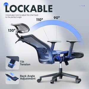 Ergonomic Office Chair, High Back Mesh Swivel Computer Chair, Executive Office Desk Chairs, with Adjustable Lumbar Support/2D Headrest/Lockable Backrest, OC3 Air, Gray