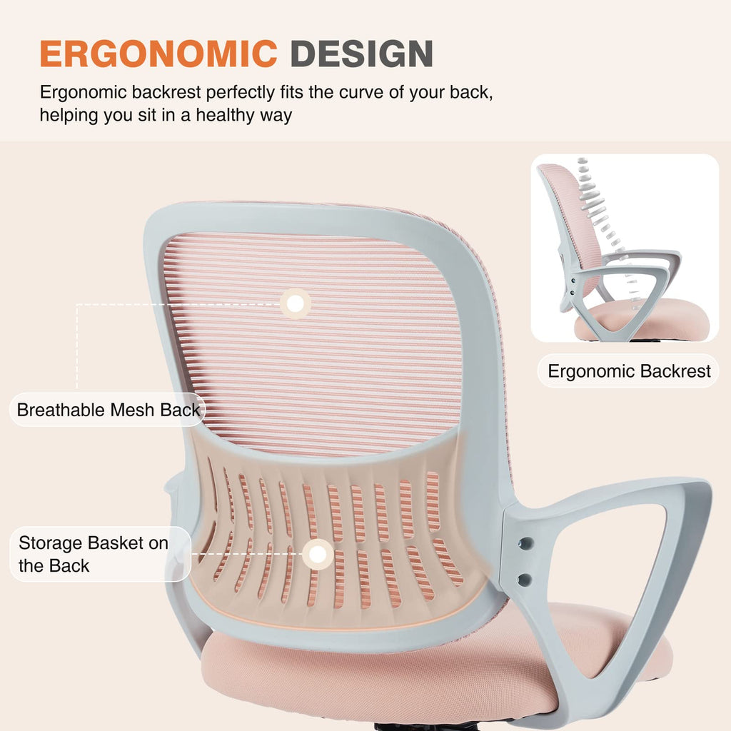 Home Office Managerial Executive Chair with Ergonomic Design, Mid-Back Mesh Swivel, Comfortable Lumbar Support, Comfy Arms for Bedroom,Study,Student