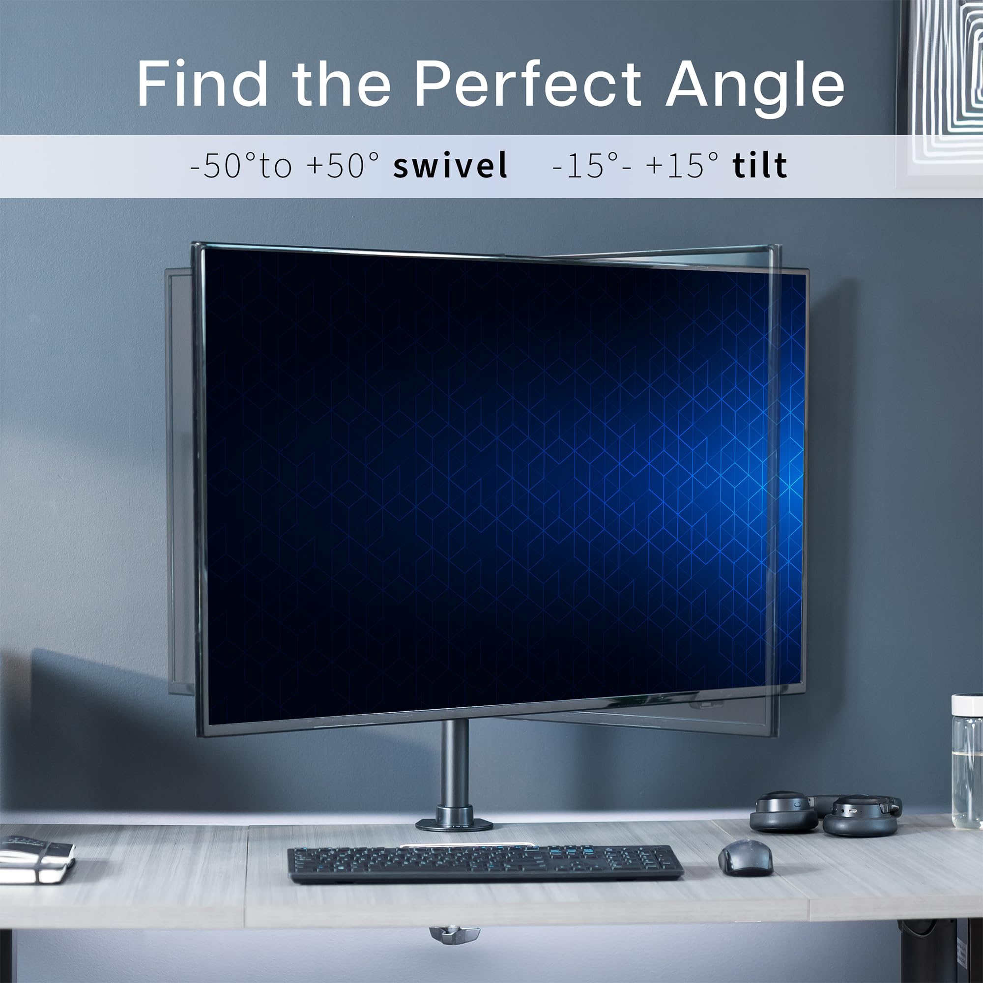 Ultra Wide Screen TV and Monitor Desk Mount, Adjustable Height and Tilt Stand for Screens up to 42 inches, Black, STAND-V101C