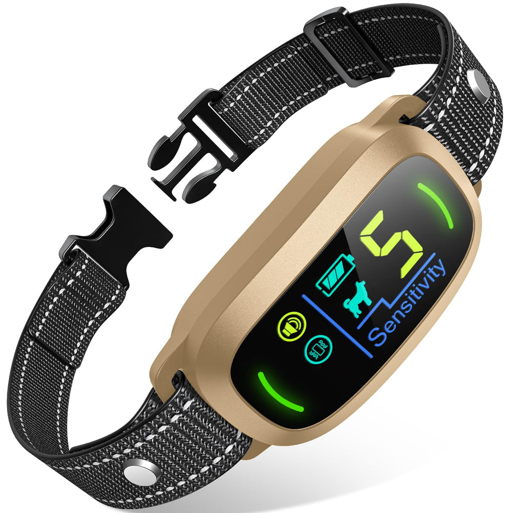 Dog Bark Collar for Large Medium Small Dogs, Rechargeable Smart Bark Collar, Anti Barking Training Collar with 5 Adjustable Sensitivity Beep Vibration (Gold)