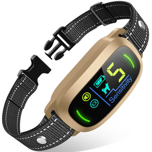Dog Bark Collar for Large Medium Small Dogs, Rechargeable Smart Bark Collar, Anti Barking Training Collar with 5 Adjustable Sensitivity Beep Vibration (Gold)