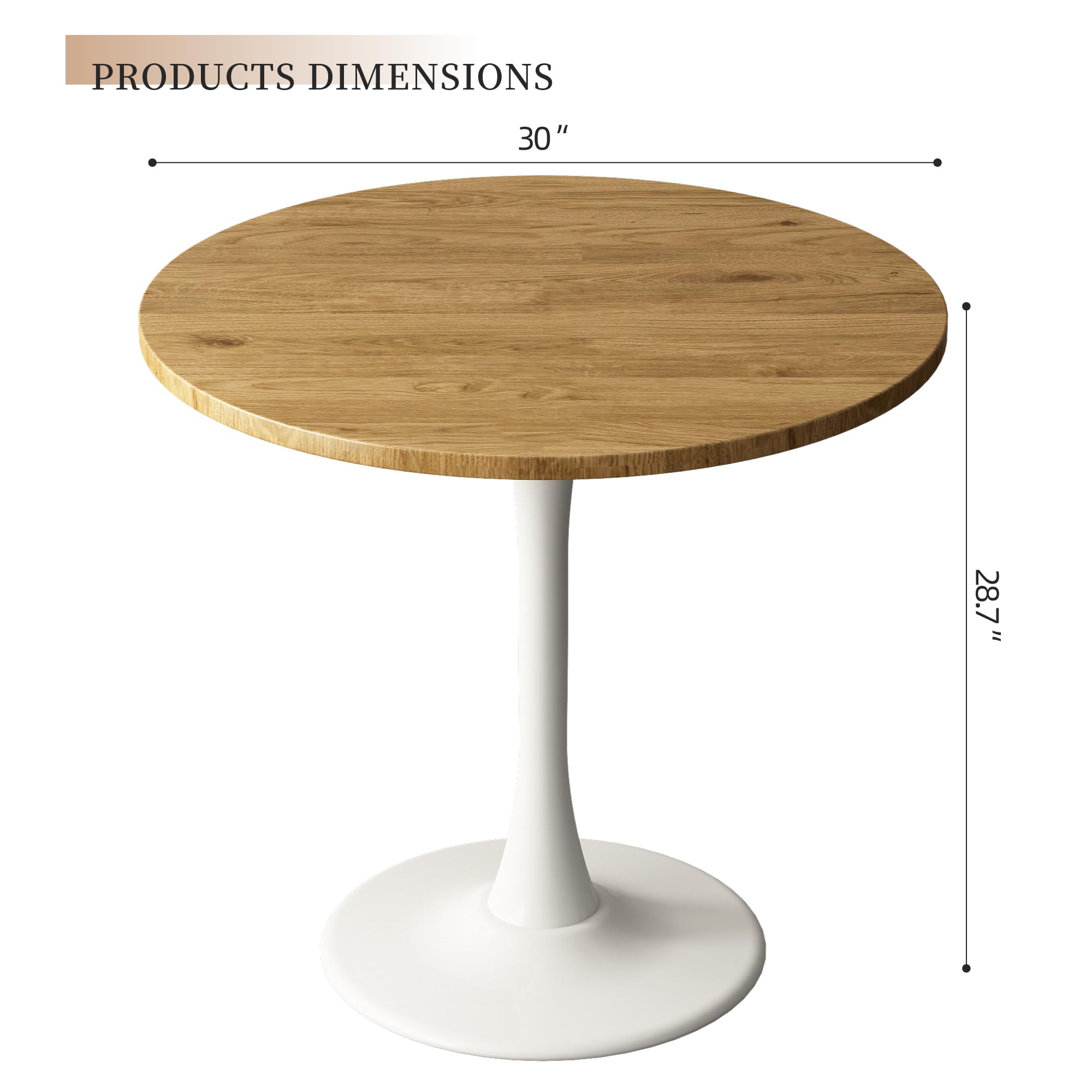 Round Dining Table 30" Circle Tulip Table with Wood Thickened Tabletop & Sturdy Metal Pedestal Mid Century Modern Leisure Bistro Kitchen Tables 4 People Small Places Living Room Cafe,Oak