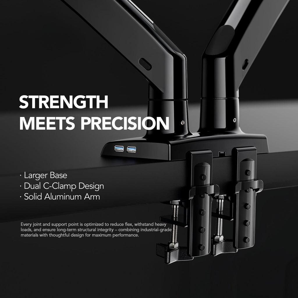 Dual Monitor Stand for 13″–40″, Premium Dual Monitor Mount with USB, Height Adjustable Monitor Stand for 2 Monitors, VESA Mount with Clamp/Grommet Base, Holds 26.4lbs per Arm, HNDS7