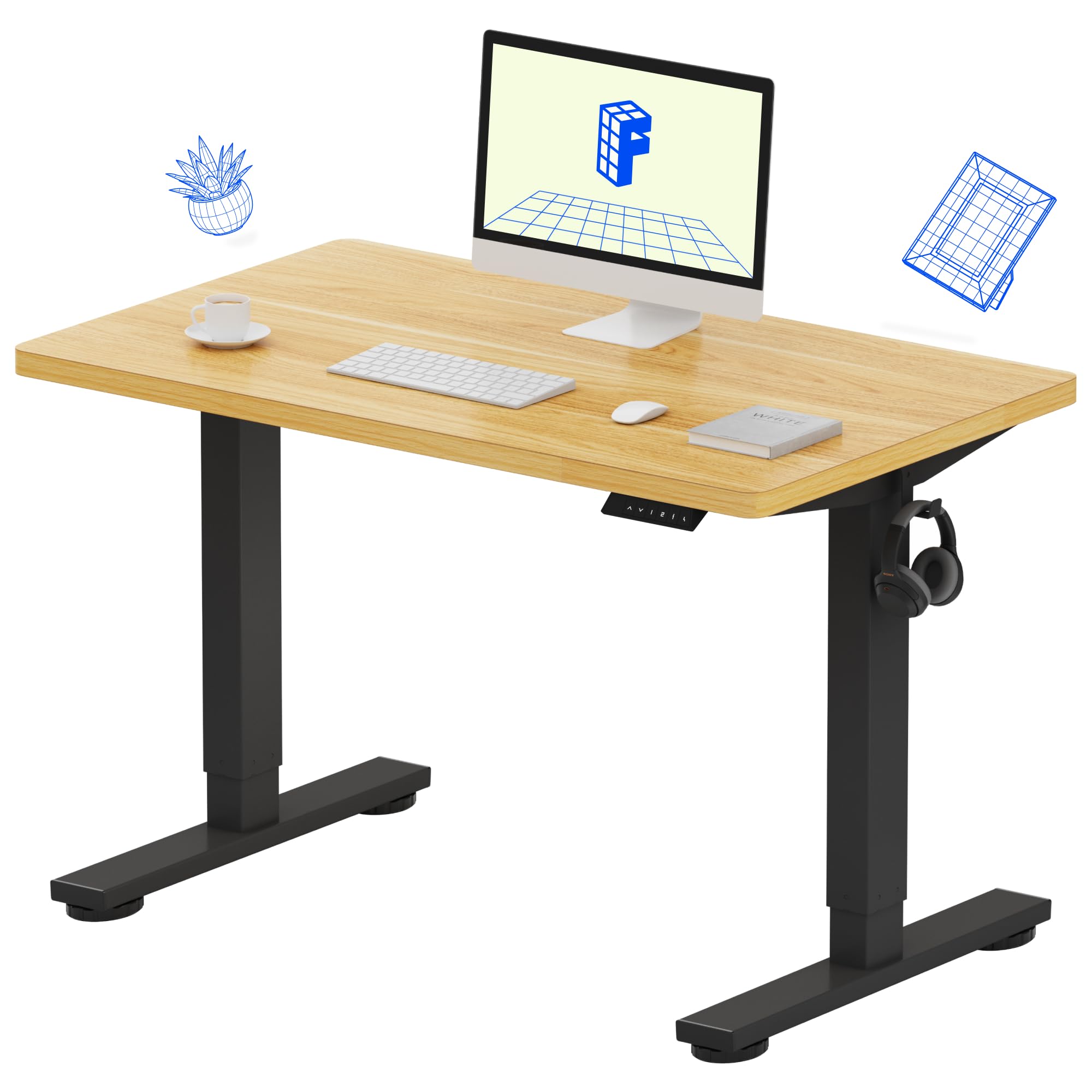 EN1 One-Piece Standing Desk, Electric Adjustable with 4 Memory Presets, 176 LBS Capacity, Stable & Quiet, Seamless Desktop for Home Office & Dual Monitors, 40"x24" Maple