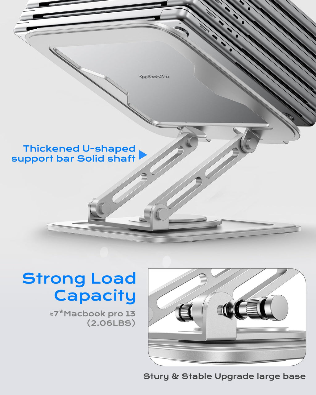 Adjustable Laptop Stand, Computer Stand with 360 Rotating Base, Ergonomic Laptop Riser Mount for Desk Foldable Protable Computer Desk Fits with MacBook Pro Air (10-16") - White